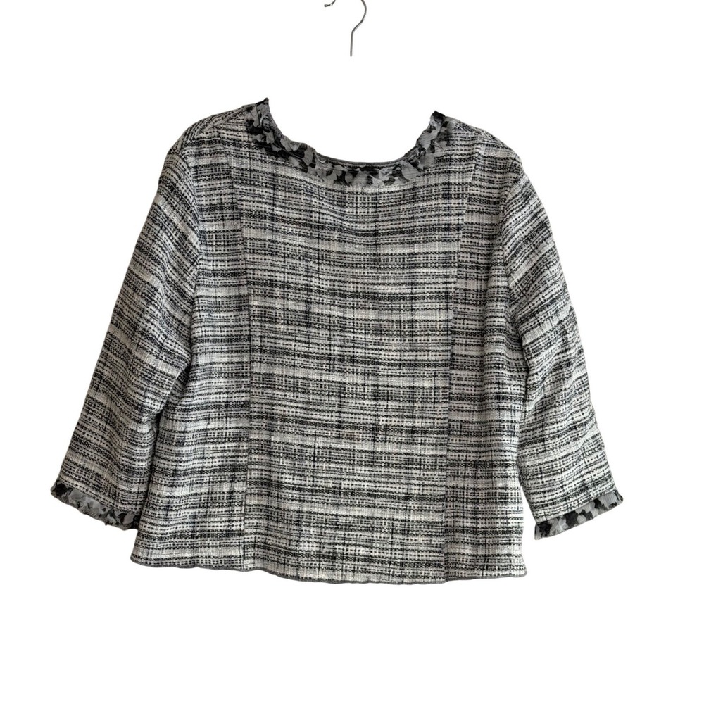 Black White S Plaid Tweed Lady Jacket Preppy Zip Front French Inspired. - Picture 9 of 9